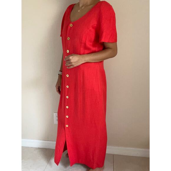 Vintage Saks David Warren Linen Blend Short Sleeve Sheath Dress Red Size M - Picture 1 of 11